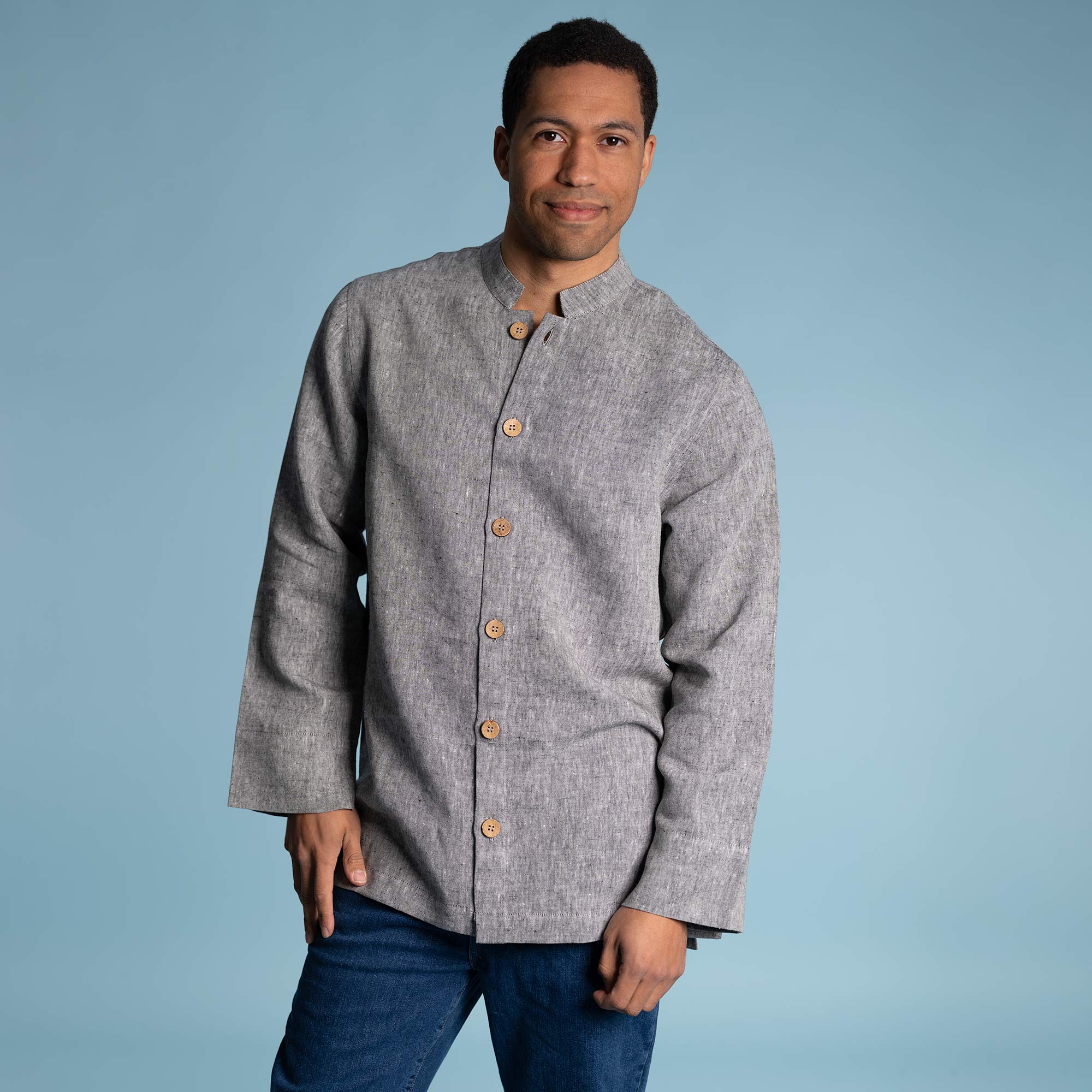 100% Organic Hemp Renaissance Banded Collar Shirt (Unisex