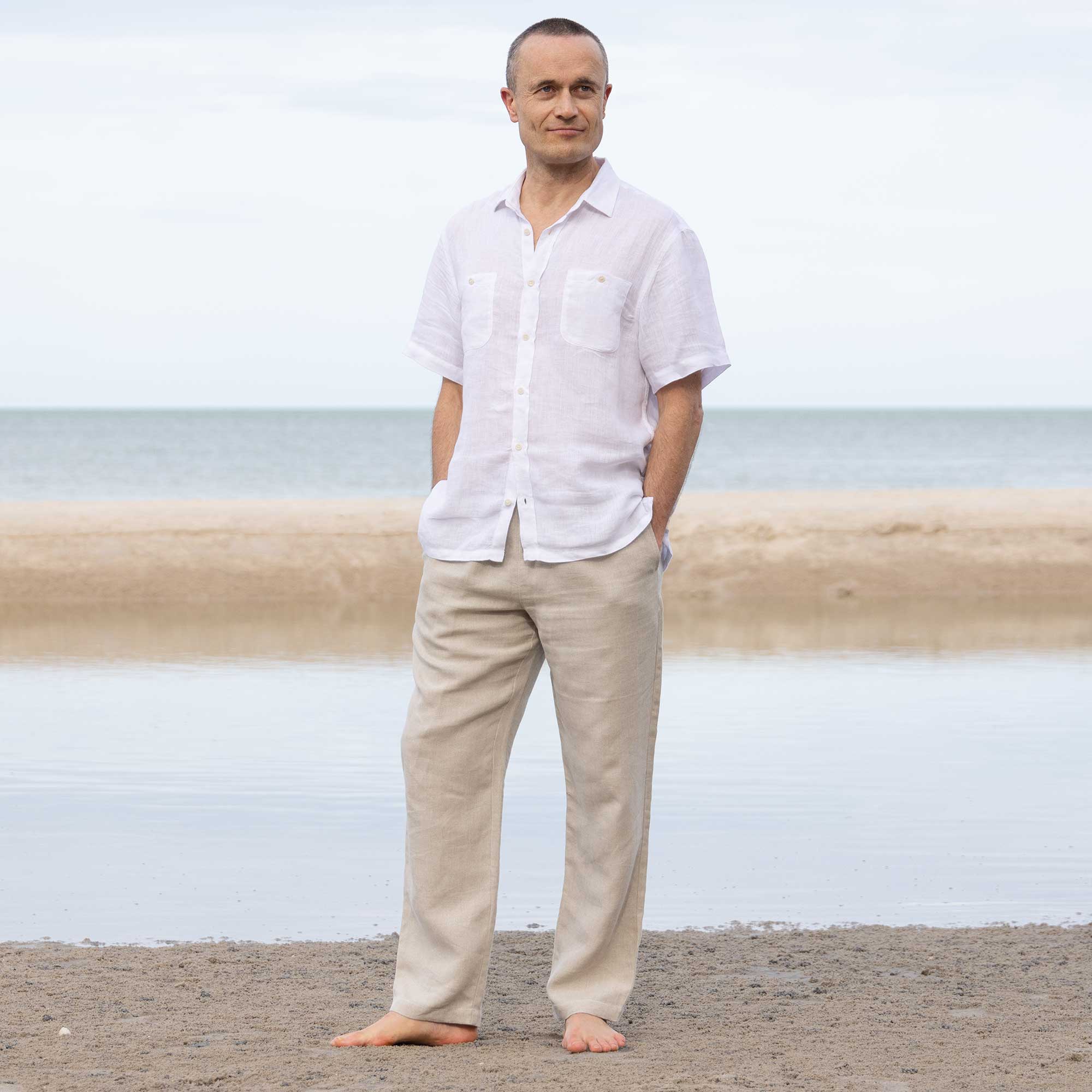 100% Organic Linen Relax Lounge Pants (Chemical-free, Plastic-free) Natural / Mn-S|Wn-M