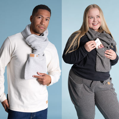 100% organic cotton fleece scarf with pocket