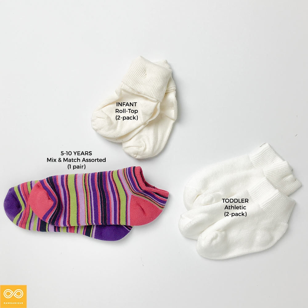 Organic Cotton Socks (Infants & Kids) (Made in USA) (77% Biodegradable)