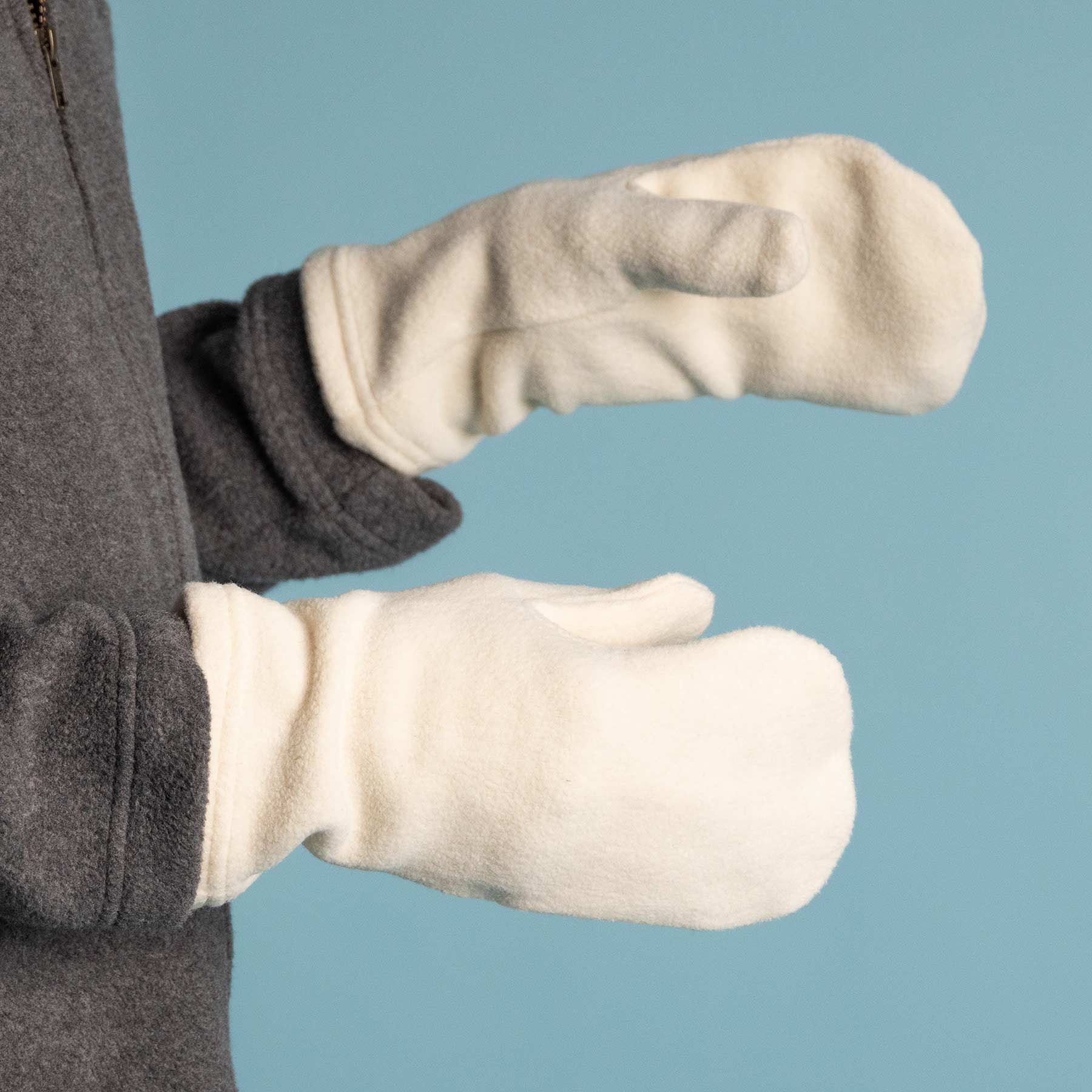 Elastic-free 100% Organic Cotton Fleece Mittens (OC Thread