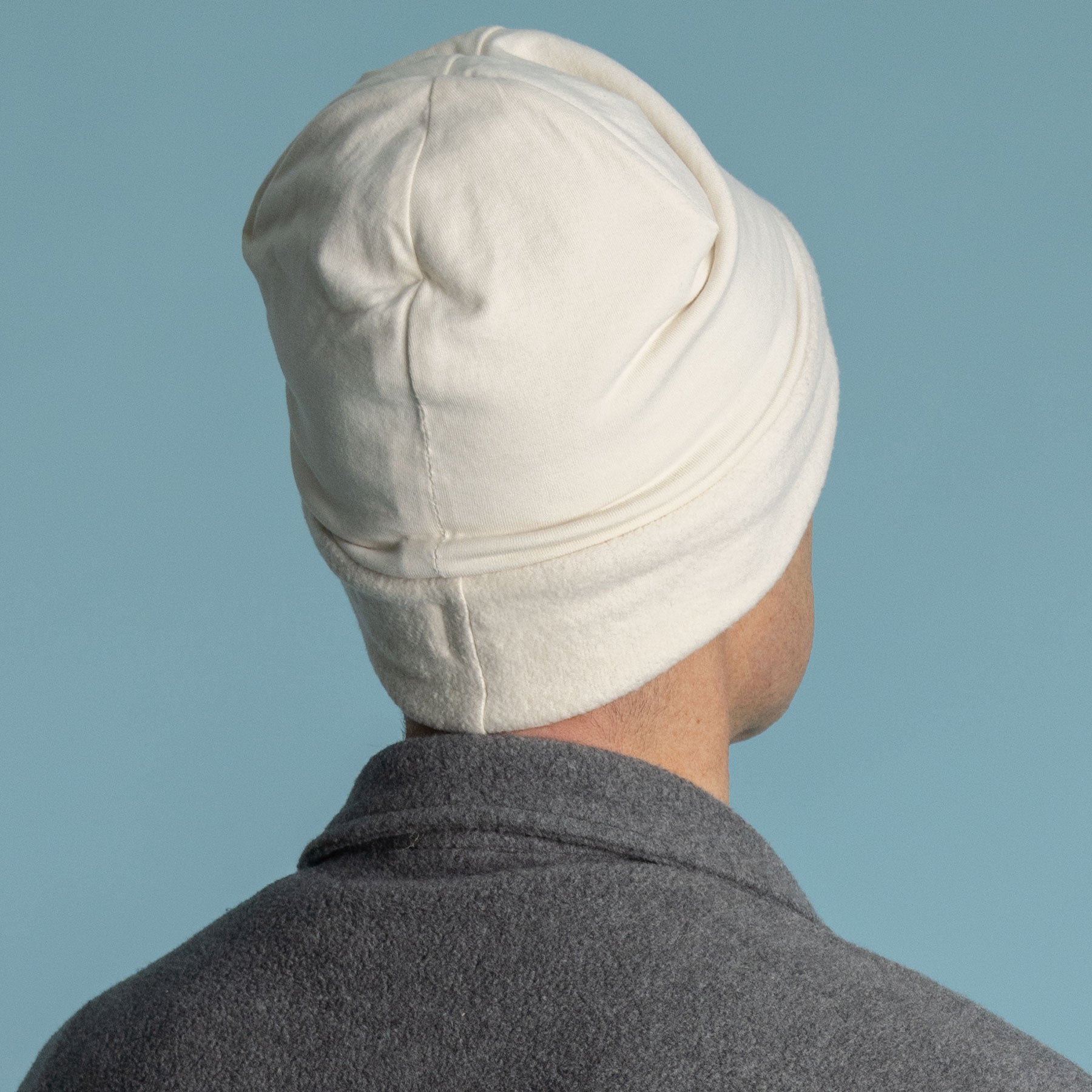 100% Organic Cotton Reversible Fleece - Jersey Ski Hat Beanie Natural / Large, image size:1800x1800