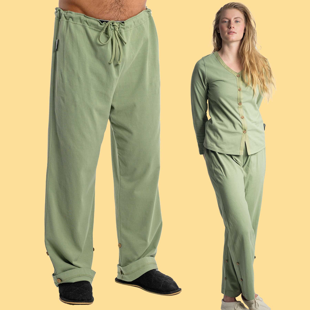 INTERLAKEN Elastic-free 100% Organic Prima Cotton Jammy Lounge Pants  (Unisex) (Plastic-Free Coconut Buttons) (100% Biodegradable OC Thread  Option)