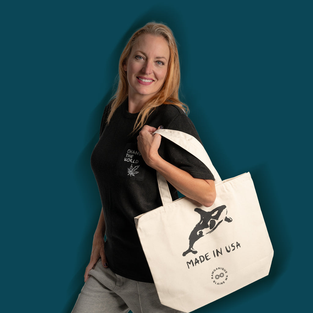 CLOVERDALE 100% Organic Cotton Shopping Bag (Made in USA, Grown in USA, Eco-Printed in USA) - Orca