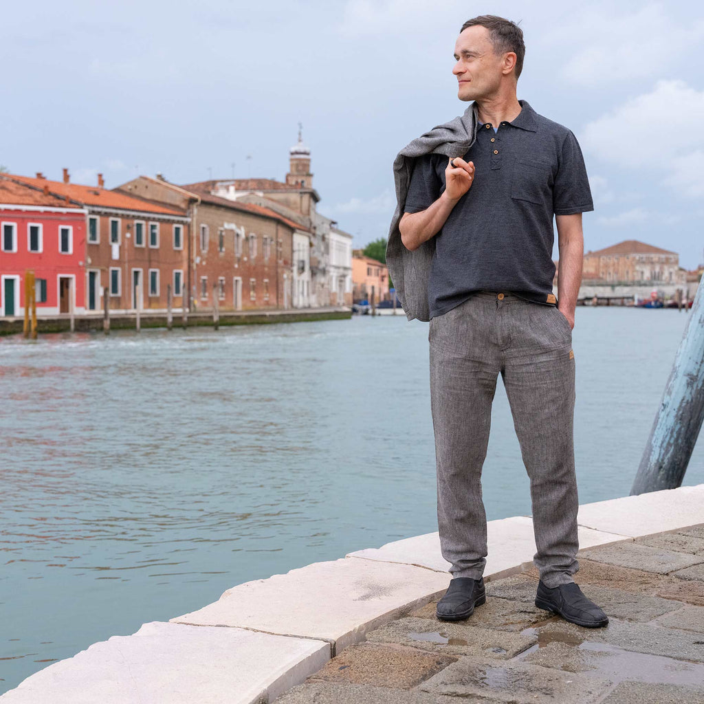 NOAH Plastic-Free 100% Organic Merino Wool Polo Shirt (OC Thread, No Polyester, No Elastic, No Synthetics) (100% Biodegradable)