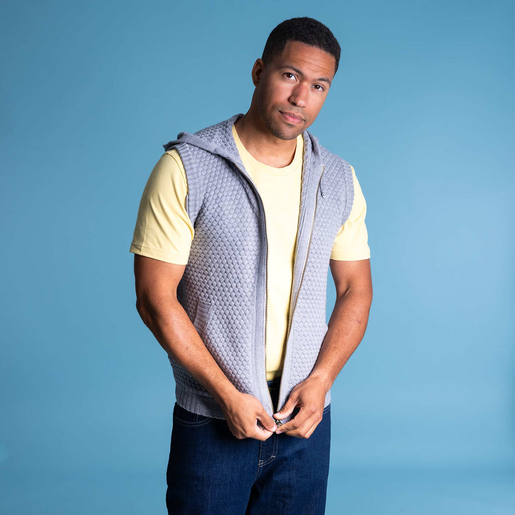 organic merino wool warm vest with hoodie