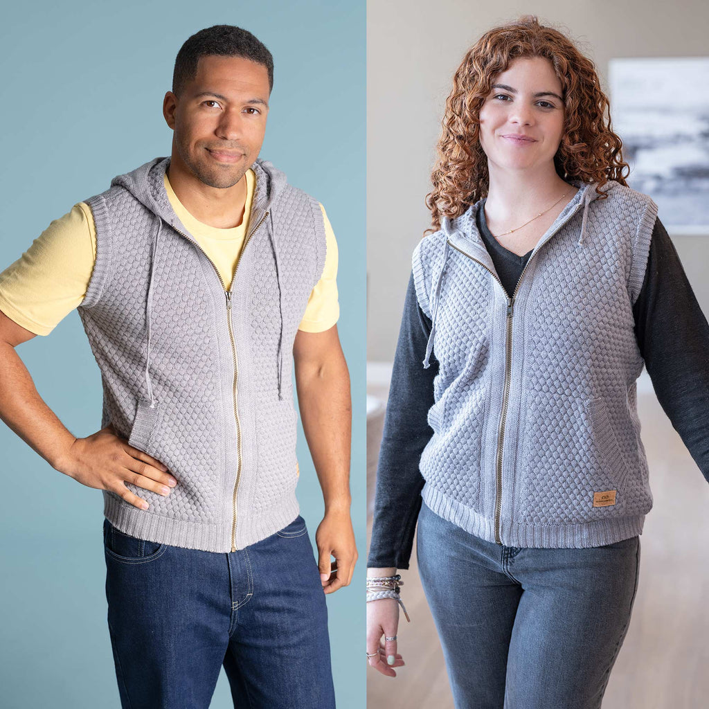 100% organic merino wool zippered vest with hoodie