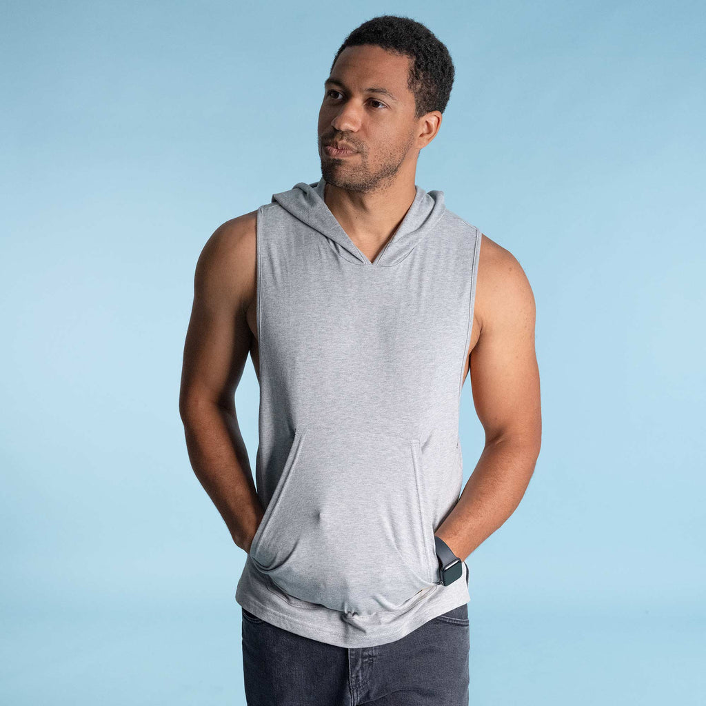 organic cotton hoodie tank top with kangaroo pockets