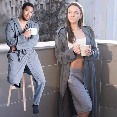 100% organic cotton knit bathrobe with hoodie