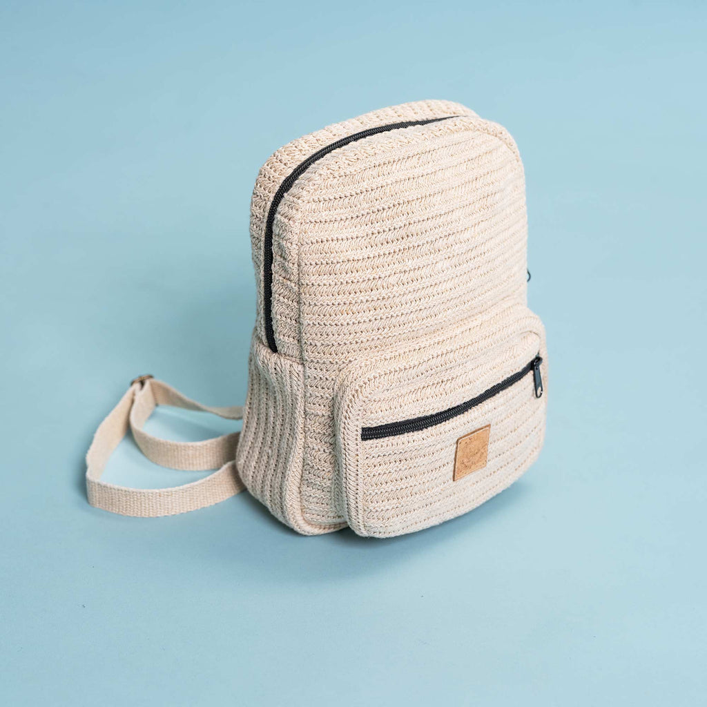 organic linen crochet backpack