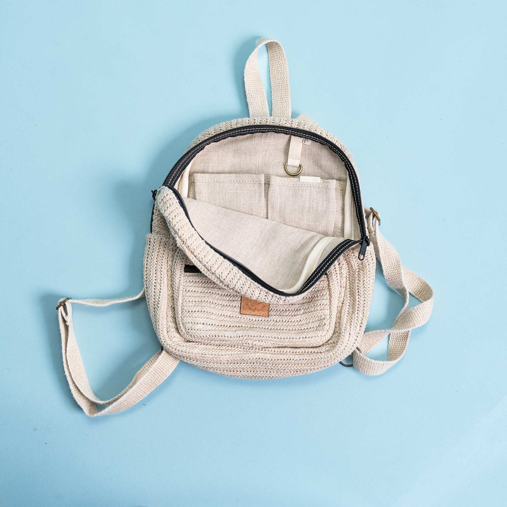 organic linen mini backpack