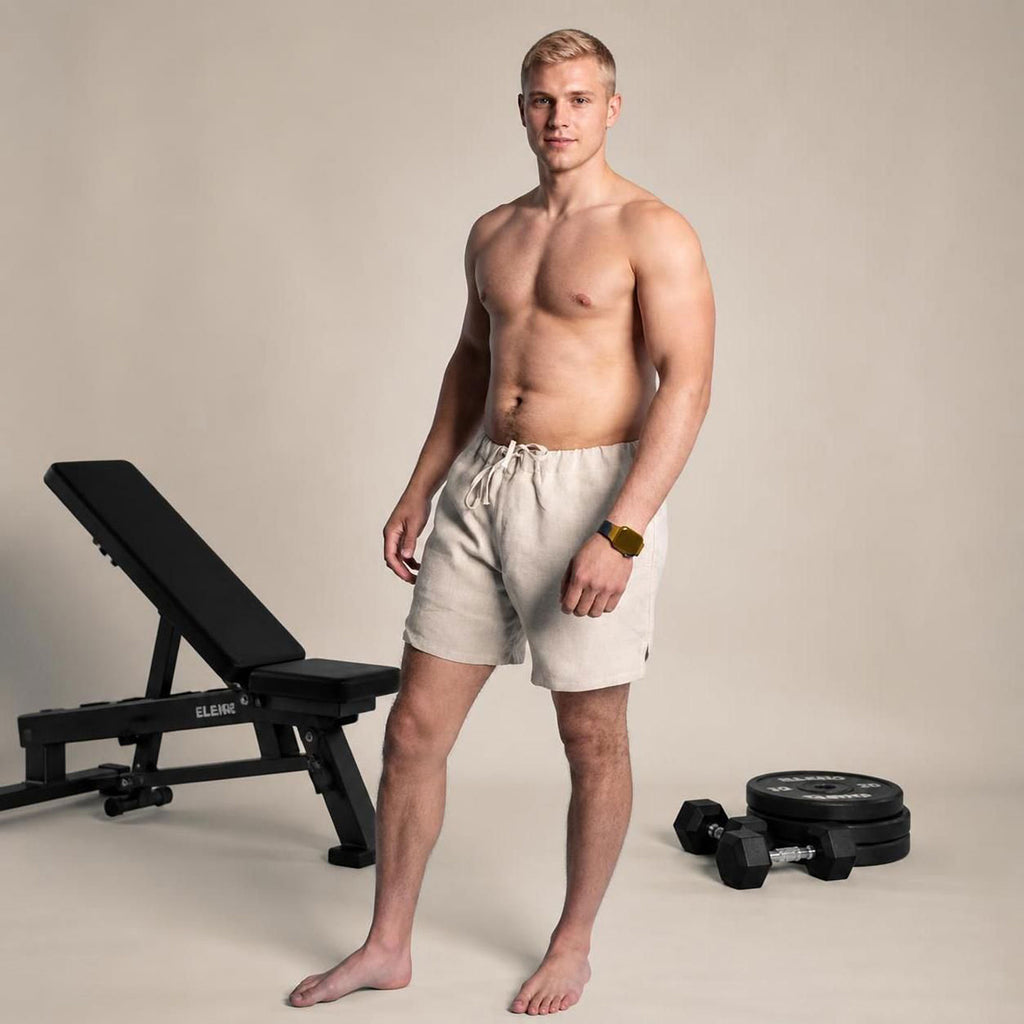 plastic-free 100% organic linen lounge shorts