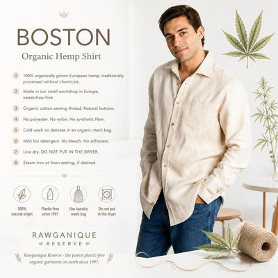 plastic-free 100% organic hemp dress shirt polyester-free
