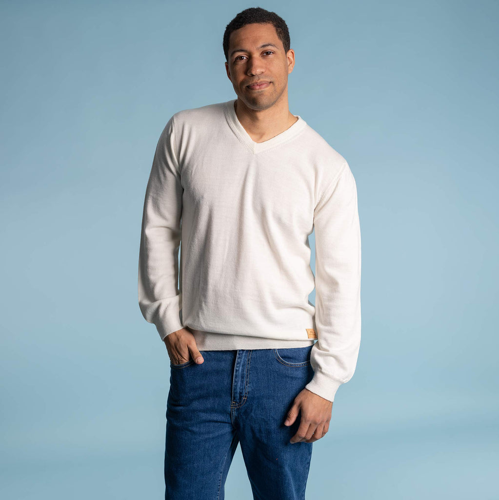 organic merino wool v neck sweater