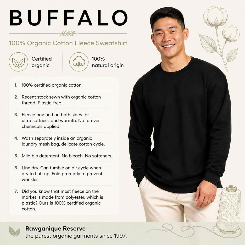 100% certified organic cotton fleece sweatshirt plastic-free