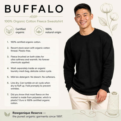100% certified organic cotton fleece sweatshirt plastic-free