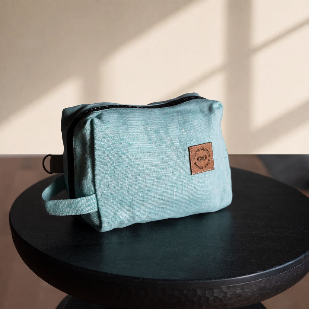 organic linen toiletries bag