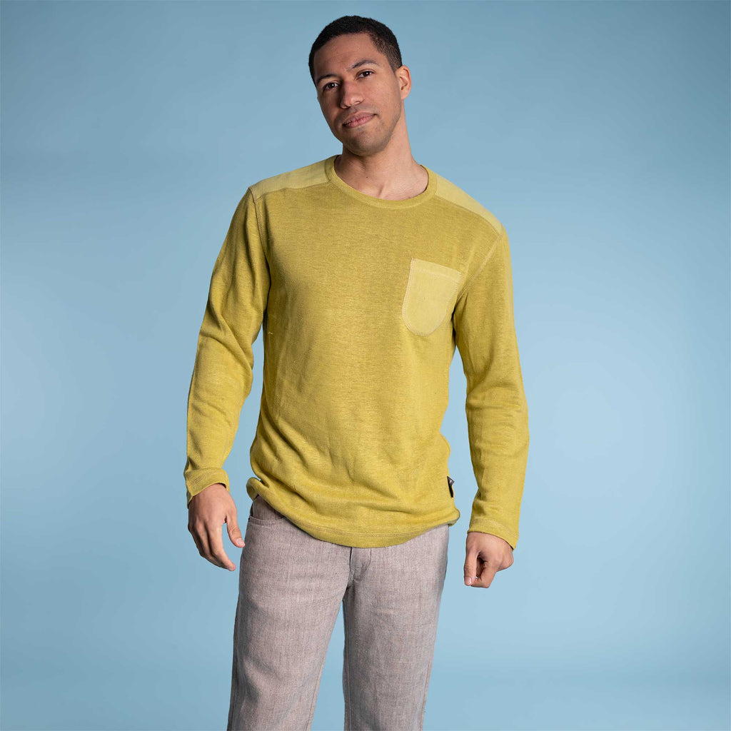 100% hemp long-sleeve knit shirt