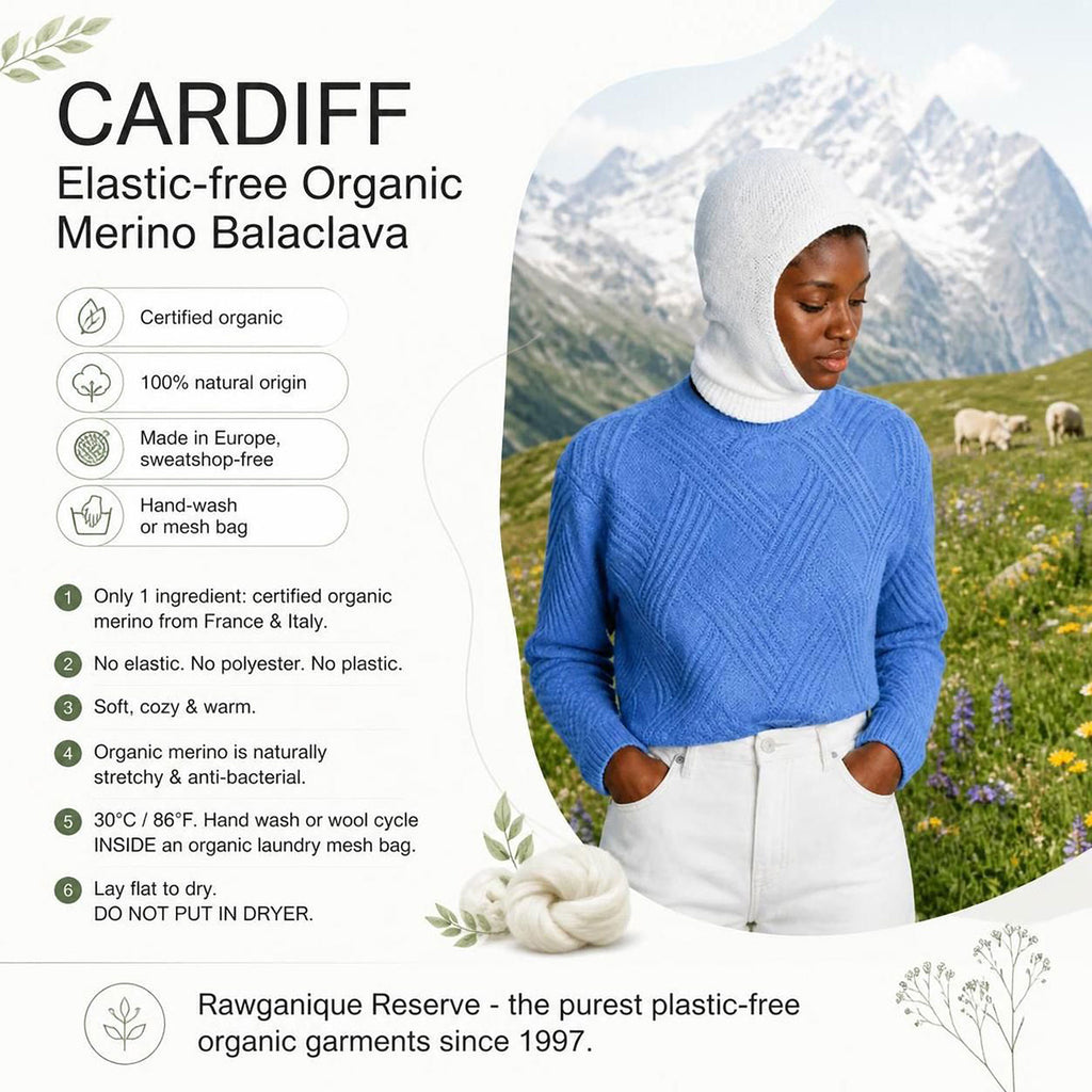 plastic-free 100% certified organic merino wool balaclava polyester-free