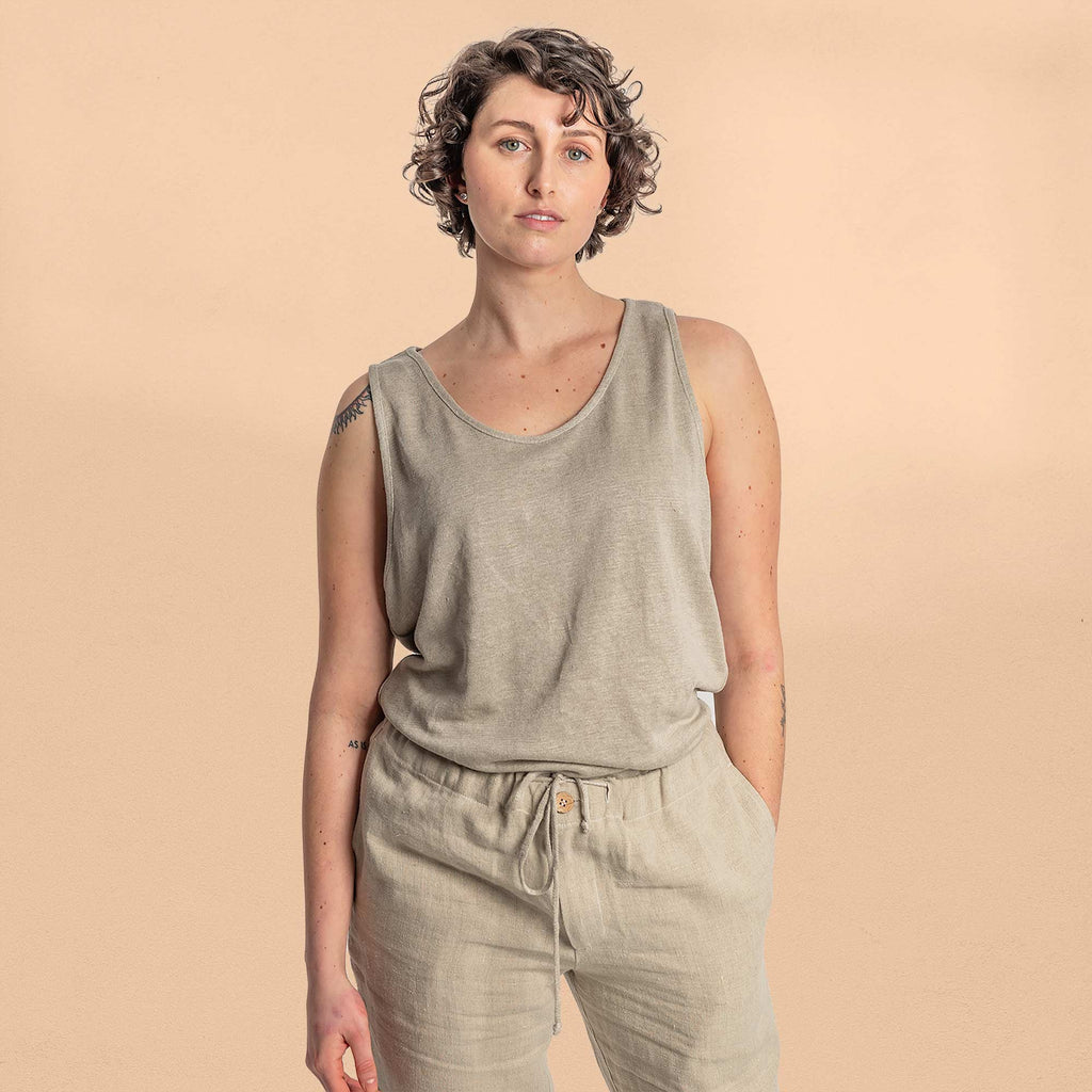 CHOPIN 100% Organic French Linen Tank Top (OC Thread, No Polyester, No Latex, No Nylon, No Synthetics) (100% Biodegradable)
