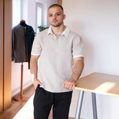 organic linen golf polo shirt
