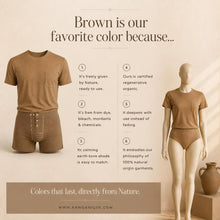 Load image into Gallery viewer, 100% certified organic regenerative cotton t-shirt in colorgrown brown color dye-free plastic-free polyester-free