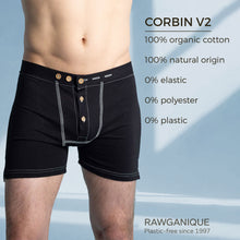 Load image into Gallery viewer, CORBIN Elastic-Free 100% Organic Cotton Boxers (OC Thread, No Drawstrings, Gusset Crotch, Nut Buttons, OC Interfacing, No Latex, No Plastic, No Synthetics) (100% Biodegradable)