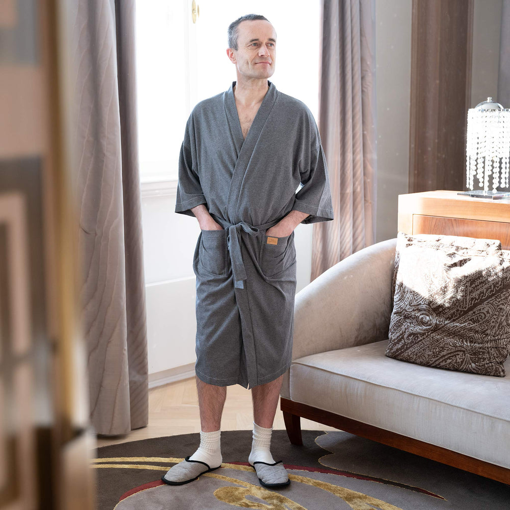 Synthetics-free organic knit bathrobe