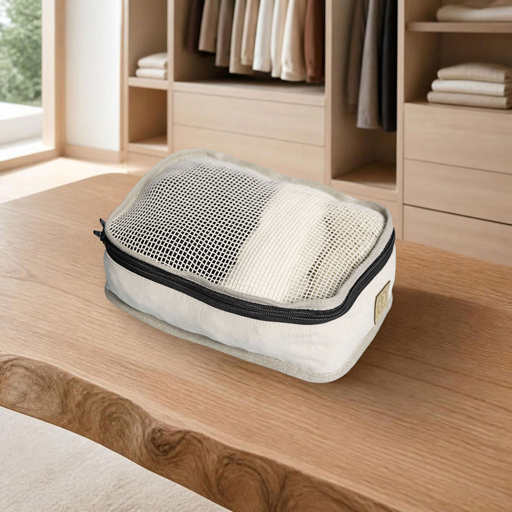 100% certified organic cotton packing cubes see-through plastic-free