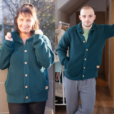 100% organic merino cardigan sweater thick warm plastic-free
