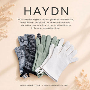 elastic-free 100% organic cotton gloves