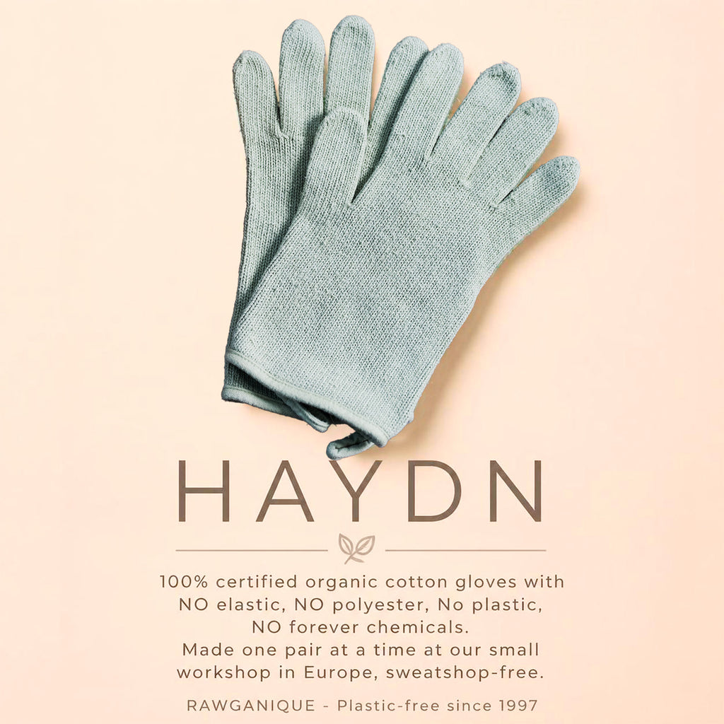 elastic-free 100% certified organic cotton gloves plastic-free