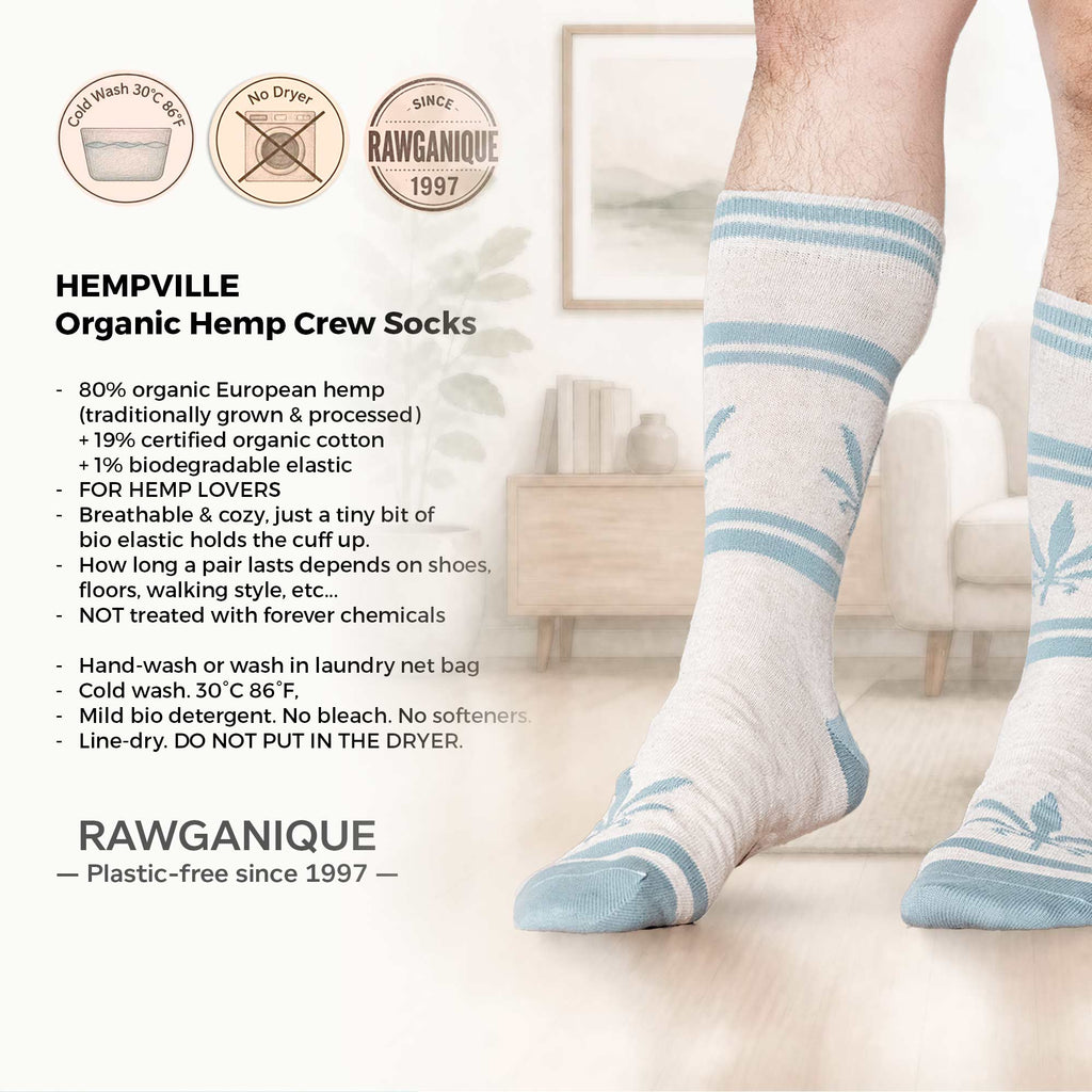 HEMPVILLE 80% Organic Hemp Leaf Socks (19% Organic Cotton, 1% Bio Elastic) (100% Biodegradable)
