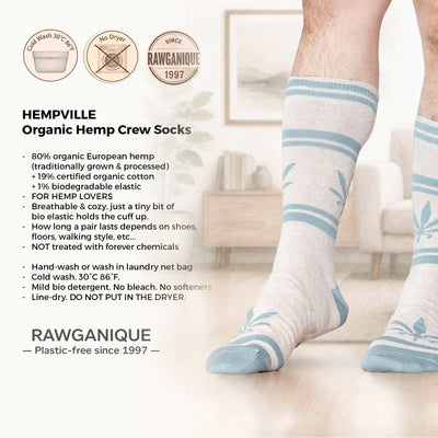 HEMPVILLE 80% Organic Hemp Leaf Socks (19% Organic Cotton, 1% Bio Elastic) (100% Biodegradable)