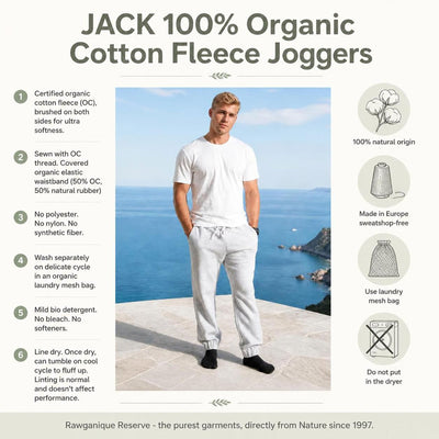 100% certified organic cotton fleece jogger pants plastic-free polyester-free