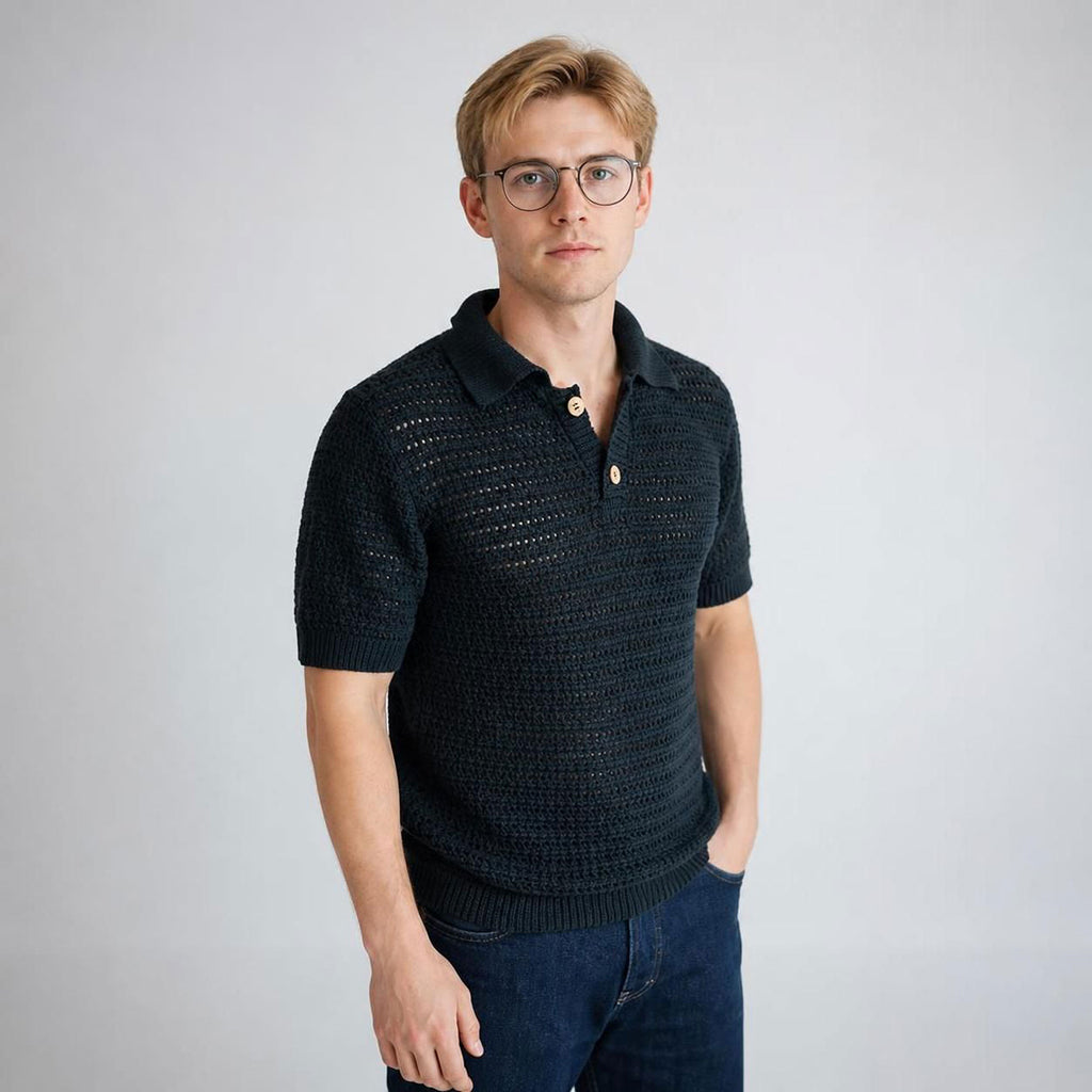 100% organic cotton chunky knit polo shirt