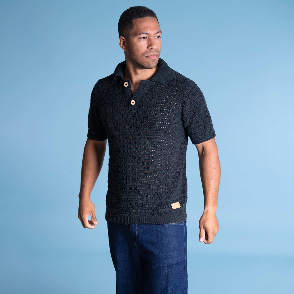 JON 100% Organic Cotton Chunky Knit Shirt (OC Thread, Coconut Buttons, No Polyester) (100% Biodegradable)