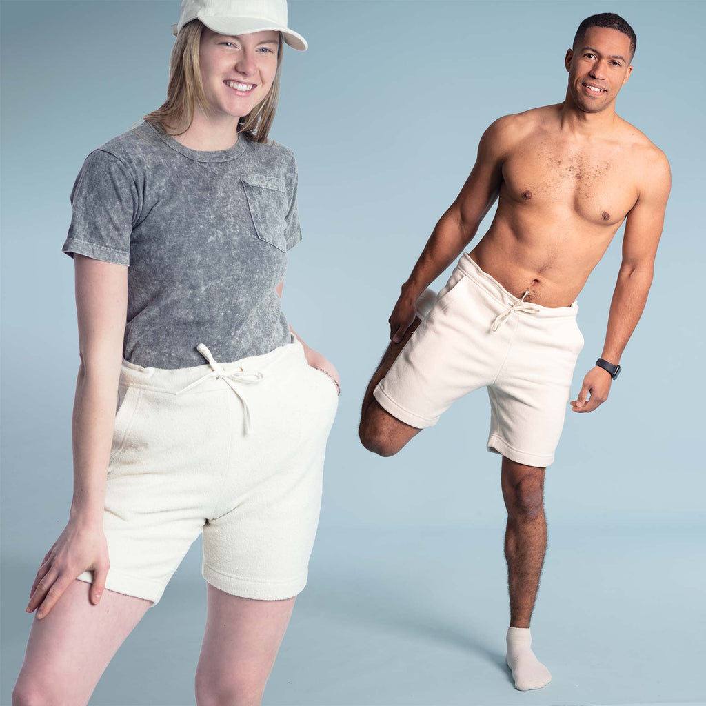 elastic-free organic cotton fleece shorts