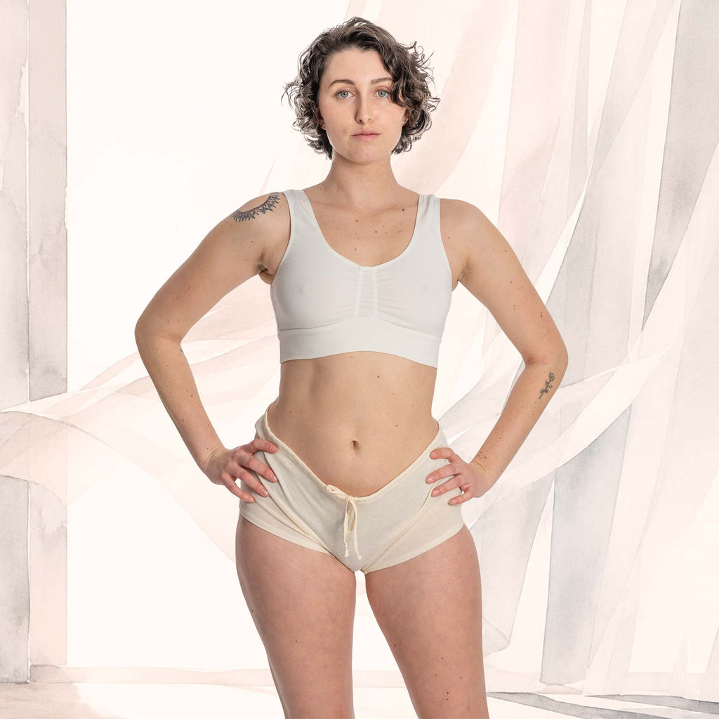 LADYSMITH Elastic-free 100% Organic Cotton Boy Shorts Panty (Grown & Made in USA) (No Lycra, No Spandex, Hidden Drawstrings) (99.99%-100% Biodegradable)