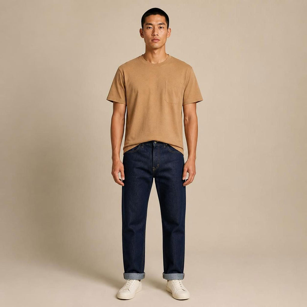LAKEFOREST Limited Edition 100% Organic Cotton Luxury Pocket T-Shirt Colorgrown Brown (Dye-free, OC Thread, No Latex, No Elastic, No Polyester, No Formaldehyde, No Forever Chemicals, OC Thread Option) (100% Natural Origin & Biodegradable)