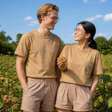 Load image into Gallery viewer, 100% certified organic regenerative cotton t-shirt in colorgrown brown color dye-free plastic-free polyester-free