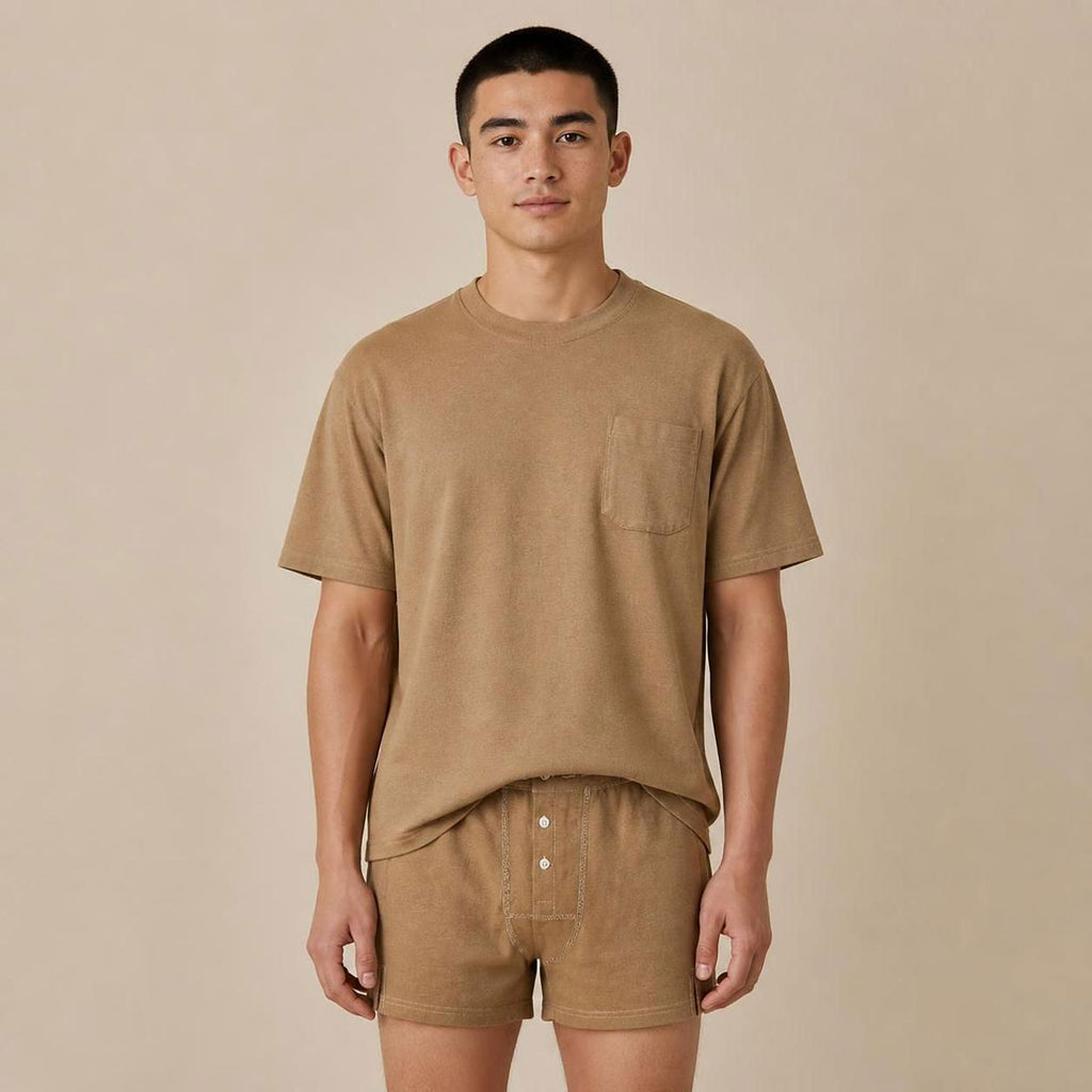 LAKEFOREST Limited Edition 100% Organic Cotton Luxury Pocket T-Shirt Colorgrown Brown (Dye-free, OC Thread, No Latex, No Elastic, No Polyester, No Formaldehyde, No Forever Chemicals, OC Thread Option) (100% Natural Origin & Biodegradable)