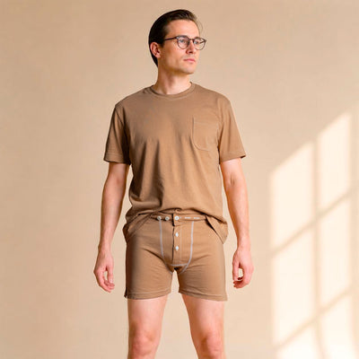 certified organic regenerative cotton boxer briefs no elastic no polyester dye-free colorgrown brown color