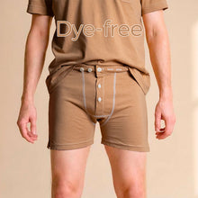 Load image into Gallery viewer, 100% certified regenerative organic cotton boxer briefs in dye-free colorgrown brown no polyester no plastic no elastic