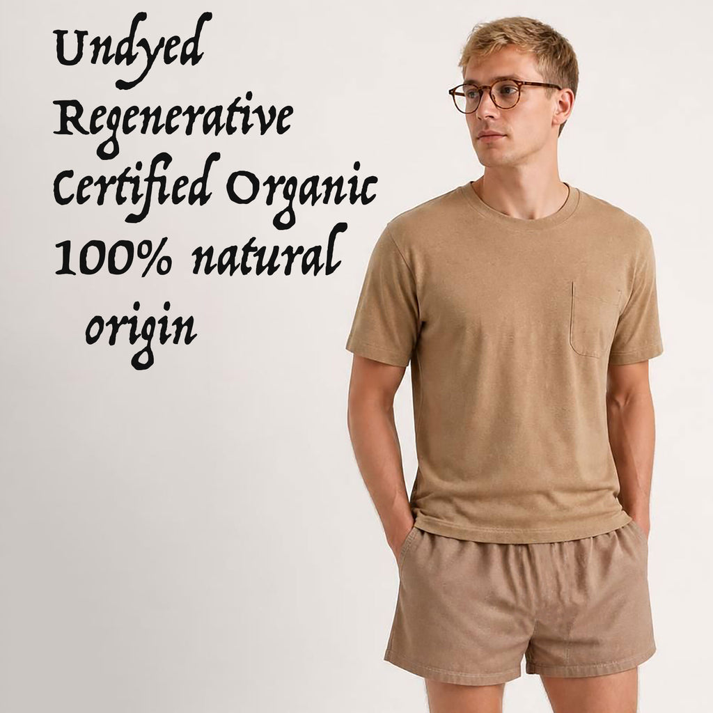 100% certified organic regenerative cotton t-shirt in colorgrown brown color dye-free plastic-free polyester-free