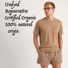 Load image into Gallery viewer, 100% certified organic regenerative cotton t-shirt in colorgrown brown color dye-free plastic-free polyester-free