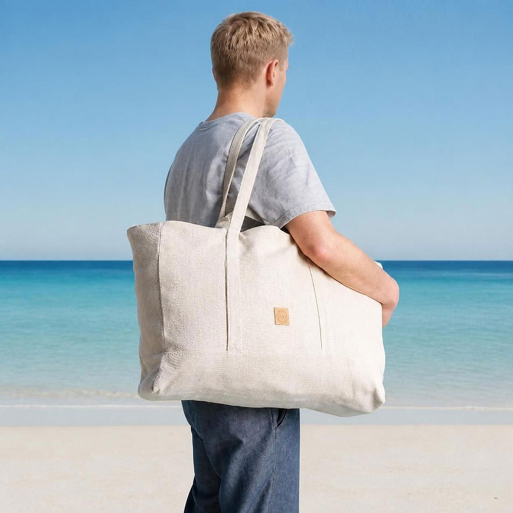organic linen giant tote beach bag