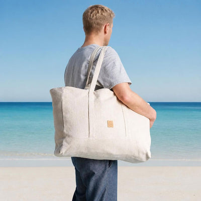 organic linen giant tote beach bag