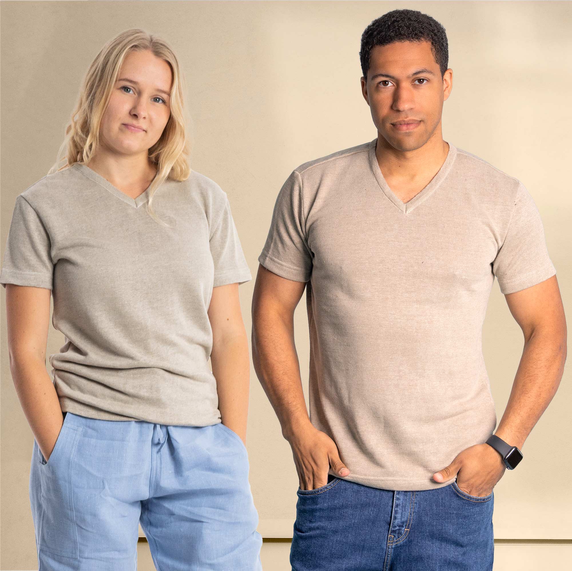 Organic French Linen V-Neck T-Shirt (100% Biodegradable, Plastic 