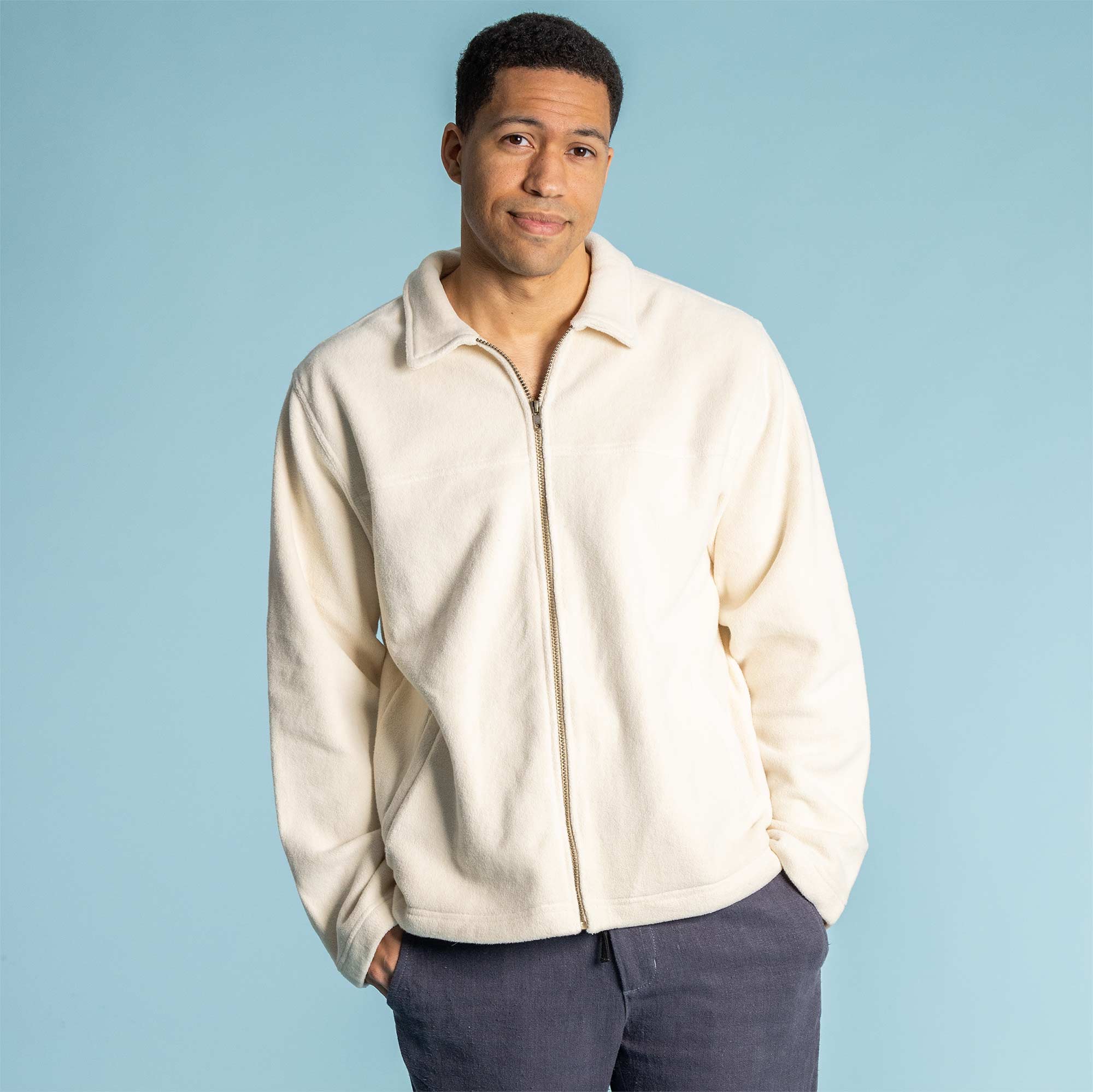 100% Organic Cotton Fleece Zippered Collared Jacket (Plastic